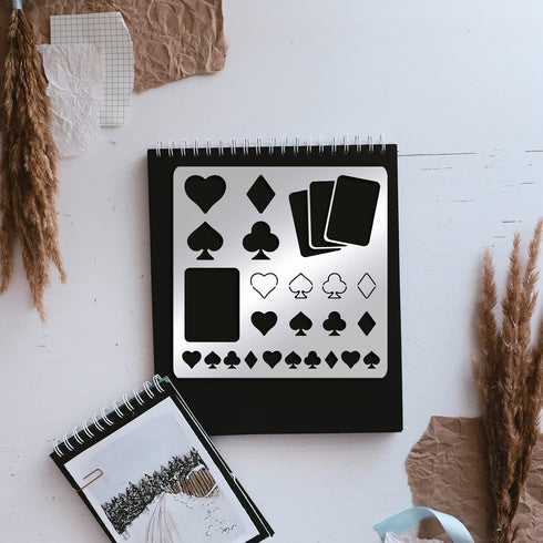 FINGERINSPIRE Playing Cards Metal Stencils 6 Inch Square Scrapbooking Drawing Stencils Stainless Steel Heart, Spade, Club, Diamond Pattern Paintin...