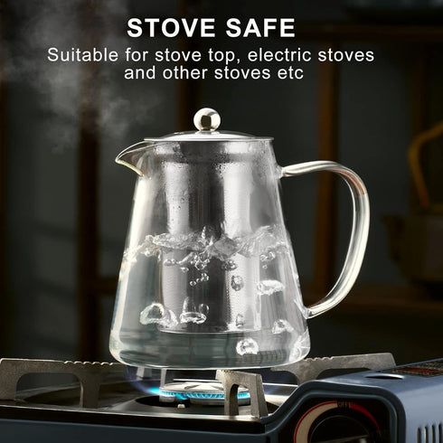 PARACITY Glass Teapot Stovetop 18.6 OZ, Borosilicate Clear Tea Kettle with Removable 18/8 Stainless Steel Infuser, Teapot Blooming and Loose Leaf ...