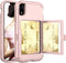 iPhone XR Wallet Case, Shockproof Heavy-Duty Hybrid Cover with Card Slot, Mirror & Kickstand, 6.1 Inch - Rose Gold...