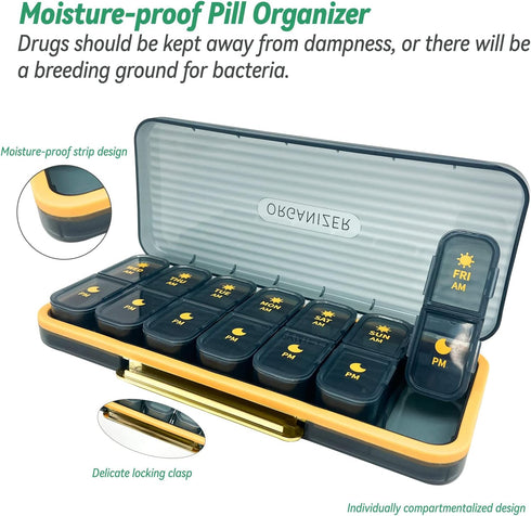 7-Day Pill case 2 Times a Day, Pill Organizer 2 Times a Day,Am Pm Daily Pill Case Travel Pill Organizer,Large Capacity Pill Organizer for Medicine...