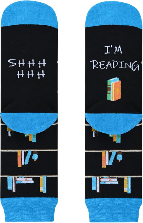P Women's Funny Crazy Book Lovers Gifts Readers Nerd Reading Students Socks, Reading Gifts for Women Men Boy Girl, Medium...