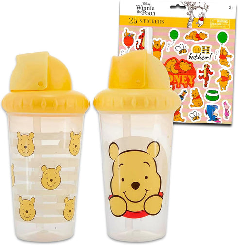 Disney Winnie the Pooh Sippy Cup Set for Kids - Bundle with 2 Pooh Bear Spill-Proof, Leak-Proof, Sippy Cups Plus Stickers for Toddlers Sippy Cups...