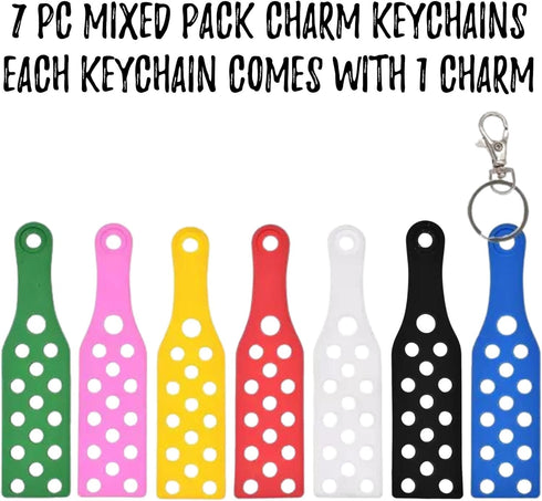 Shoe Charm Keychain Holder for Jibbutz Compatible with Croc Shoe Charms | 7 pk 1 each color | Black, Red Green, Green, Blue, Yellow, Pink, White T...