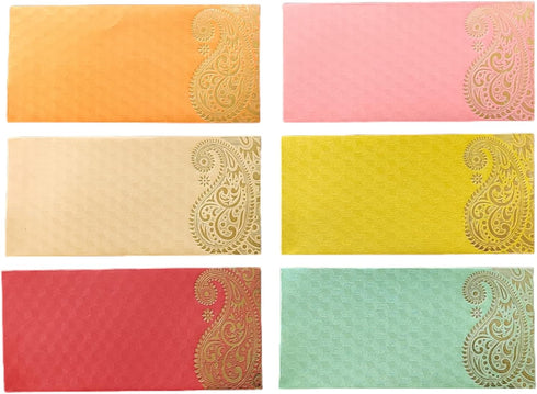 Jhintemetic® - Pack of 25 Matellic 5 Colours of 5 Each Randomly Picked Colourful Designer Shagun Lifafa/Money Gift Envelope with Golden Ambi for G...
