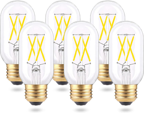 T14/T45 LED Tubular Bulb- 4W 5000K Daylight White- E26 Base Dimmable LED Filament Light Bulbs- 40W Equivalent 400 Lumens, 6-Pack...