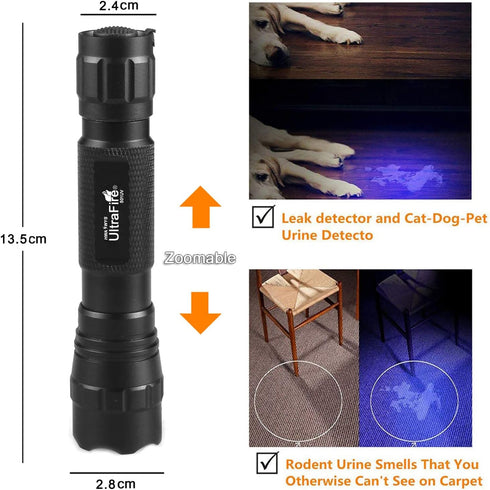 ULTRAFIRE 501B UV Flashlight Adjustable Focus 395nm Ultraviolet Black Light Mini Flashlight,Pet Urine Detector for Resin Curing, Dry Stain, Scorpi...