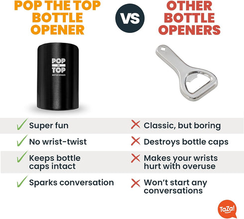 Pop-the-Top Beer Bottle Opener (Stainless): Automatic Bottle Cap Opener, Push Down Pop Off Bar Tool, Soda and Beer Cap Remover, Cool & Fun Gadget...