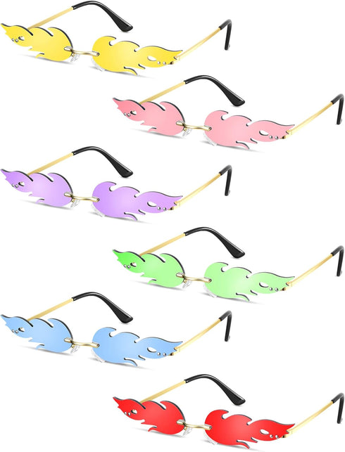 6 Pairs Fire Flame Sunglasses Novelty Flame Glasses Pack Rimless Fire Shaped Sunglasses for Women Men...