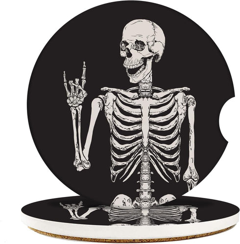 Britimes Absorbent Car Coasters 2 Pack for Cup Holders, 2.56" Ceramic Stone & Non-Scratch Cork Base Drink Coasters Human Skeleton...