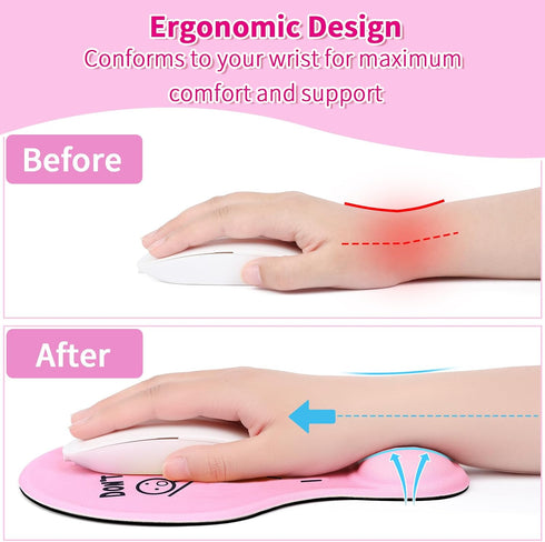 Funny Mouse Pad with Wrist Support,Pink Mouse Pad Ergonomic Mouse Pad with Comfortable Gel Wrist Rest Support, Non-Slip Base Mouse Pad for Home Of...
