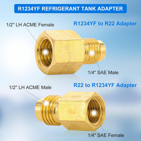 R1234YF Refrigerant Tank Adapter, R1234YF Vacuum Pump Adapter Fitting, R12 to R1234YF Adapter with 1/2 LH to 1/4 Flare for Refrigeration System...