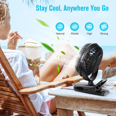 BESKAR Portable Clip on Fan Rechargeable, 4 Speeds Small Battery Operated Fan, USB Desk Fan with Strong Airflow, Sturdy Clamp for Golf Cart Office...