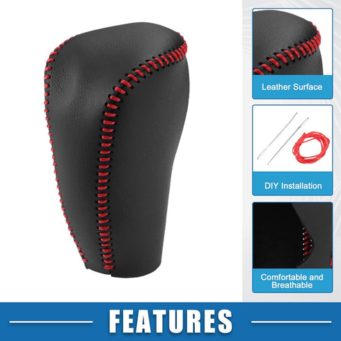 Gear Shifting Knob Cover Automatic Transmission Lever Trim for Nissan Murano 2009-2013 Faux Leather Black Red...