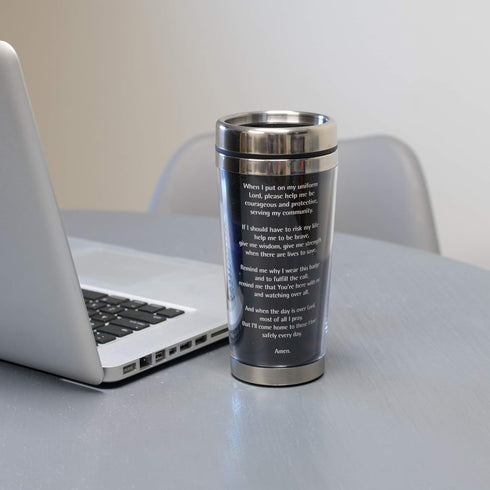 Police Officer Prayer Come Home Safely 16 Ounce Stainless Steel Travel Mug with Lid...