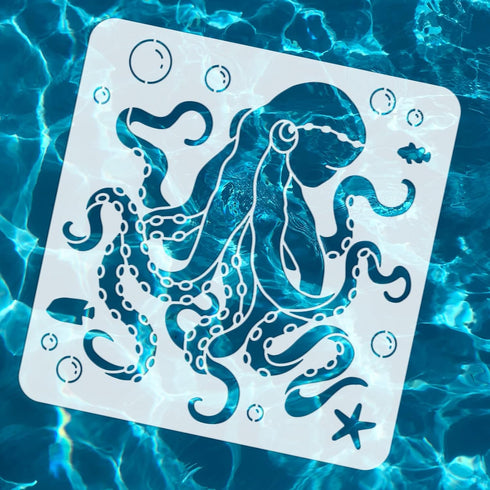 FINGERINSPIRE Octopus Pattern Stencil for Painting 11.8x11.8 inch Reusable Sea Creatures Craft Stencil Hollow Out Ocean Starfish Sea Fish Bubbles ...