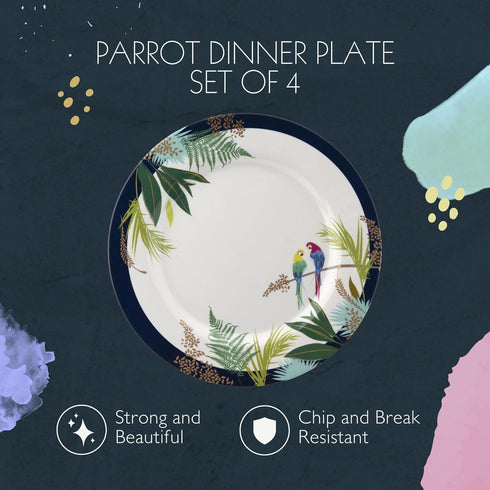 Portmeirion Sara Miller Parrot Melamine Dinner Plates, Set of 4 - Bold Parrot Motif with Tropical Accents - 11" BPA-Free Decorative Plates for Gat...