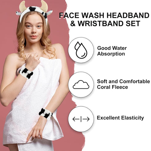 CAVETEE 3 Piece Cute Makeup Headband for Women, Spa Cosmetic Elastic Makeup Headband and Wristband Set for Women Girl Wash Face Skincare Makeup Sh...
