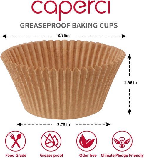 Caperci Natural Jumbo Cupcake Liners Large Baking Cups, Odorless, Food Safe Grease-Proof Papers (150-Count)...