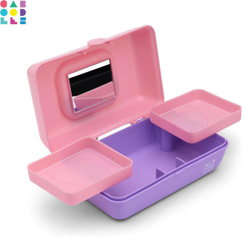Caboodles Pretty in Petite Makeup Box, Two-Tone Pink on Lavender, Hard Plastic Organizer Box, 2 Swivel Trays, Fashion Mirror, Secure Latch for Saf...