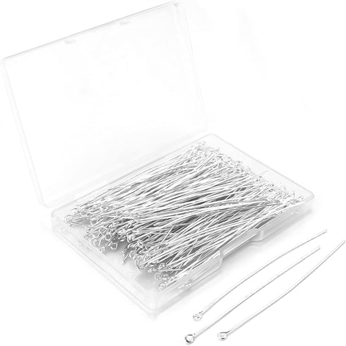 200 Pcs 70mm/2.76 Inch 21 Gauge Straight Eye Pins for Craft Earring Bracelet Necklace Pendant DIY Jewelry Making, Silver Color...