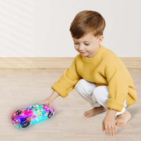 ArtCreativity Light Up Transparent Sensory Car Toy for Kids, 1PC, Bump and Go Toy Car with Colorful Moving Gears, Music, and LED Effects, Fun Educ...