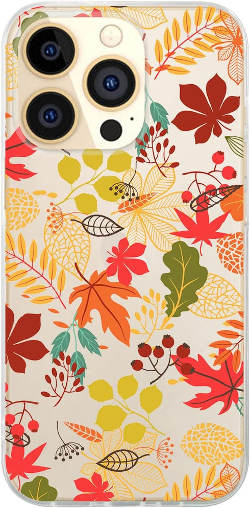 Blingy's for iPhone 13 Pro Case (6.1 inch), Women Girls Colorful Autumn Leaves Pattern Fun Fall Style Transparent Soft TPU Protective Clear Case C...