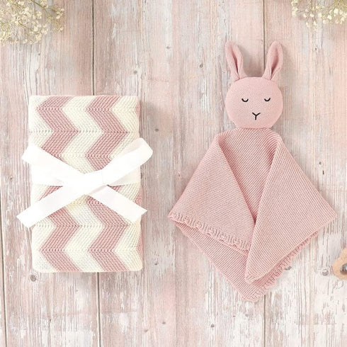 LAWKUL Baby Lovey Bunny Security Blanket Soft Cuddly Babe Blankie Knit Cotton Babies Comforter for Newborns Boy Girls Pink...