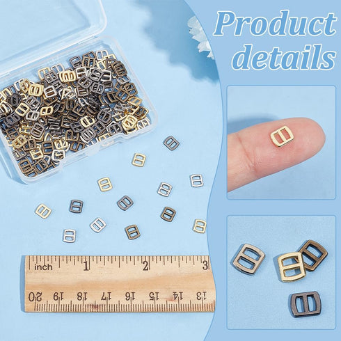 PH PandaHall 200 pcs 4 Colors Mini Alloy Rectangle Adjuster 6x5mm Tri-Glide Slides Buckle Webbing Slider for Fasteners Clothing DIY Accessories...
