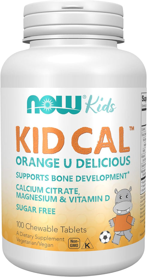 NOW Supplements, Kid Cal with Calcium Citrate, Magnesium and Vitamin D, Tart Orange, 100 Chewables, packaging may vary...
