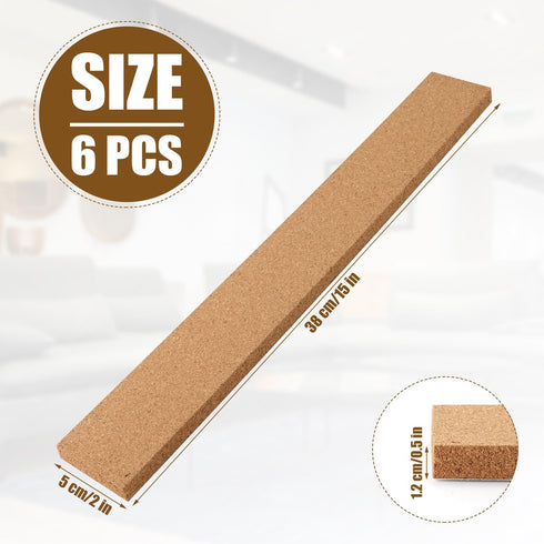 6pcs Bulletin Board Cork Strip, Natural Frameless Cork Board Strips Cork Board Strips Self Adhesive for Office School Home Decor (1/2 Inch Thick)...
