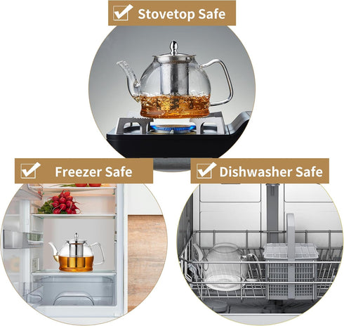 Glass Tea Pot with Infuser for Loose Tea, Heat Resistance Borosilicate Glass Tea Kettle for Gas Stovetop, Suit for Blooming and Loose Leaf Tea, 40...