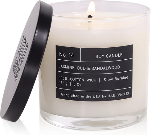 Lulu Candles | Jasmine, Oud & Sandalwood | Luxury Scented Soy Jar Candle | Hand Poured in The USA | Highly Scented Long Lasting (6 Oz.)...