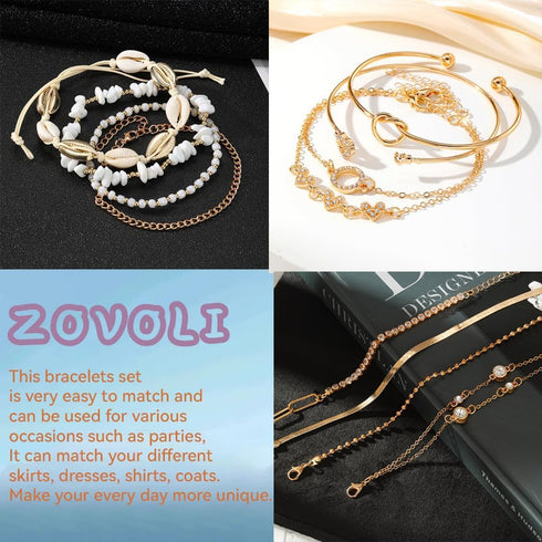 Gold Jewelry Sets for Women, Vintage Baroque Style Ladies Necklace/Rings/Bracelet and Earrings Jewelry Set, Fashion Indie Jewerly Pack Personality...