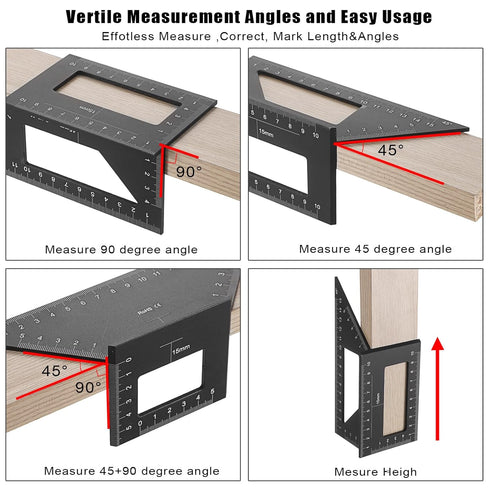 Sumnacon 3D Measuring Ruler Set of 2 45/90 Degree Layout Measuring Tool for Drawing Angle Line Aluminum Alloy Square Ruler for Woodworking Precise...