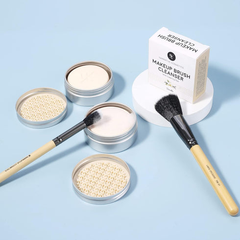 Solid Makeup Brush Cleanser Soap with Silicone Cleaning Pad, Cleans Natural & Synthetic Brushes, Vegan, Cruelty-Free, Natural Ingredients, Vanilla...