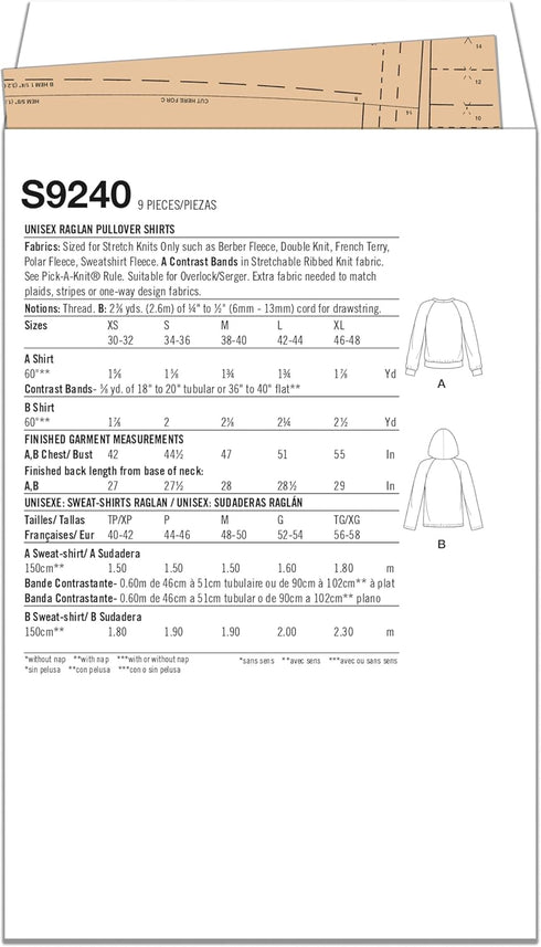 Simplicity Unisex Raglan Pullover Shirts Sewing Pattern Packet, Design Code 6580, Sizes XS-S-M-L-XL, Multicolor...