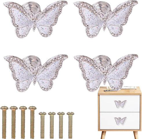 4 pcs Butterfly Handle Creative Cabinet Drawer Wardrobe Dresser Zinc Alloy Knob Furniture Door Single Hole Handle Door Handle (White Butterfly)...