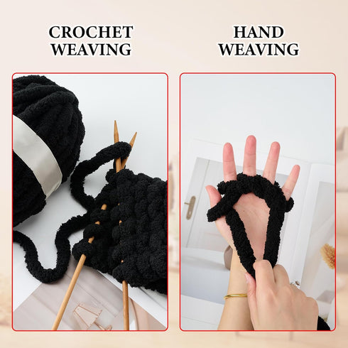 Black Chenille Chunky Yarn for Hand Knitting Fluffy Jumbo Chenille Yarn DIY for Crocheting Blanket Cushion 1 Skein (8.5 oz, 32 yds Each Skein)......