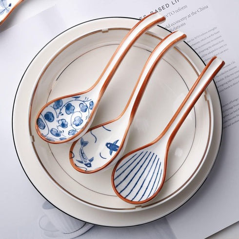 Asian Soup Spoon Ceramic Ramen Spoons Korean Spoons Porcelain Japanese Soup Spoon for Ramen Noodles Pho Miso Dumpling 4pcs (Style 1)...