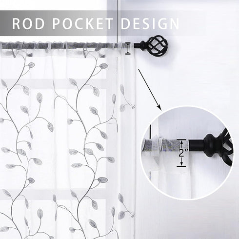 MRTREES Sheer Tier Curtains, Voile Short Kitchen Tiers Rod Pocket, Leaves Embroidery Bathroom Curtain Panels Small Half Window Treatment for Bedro...