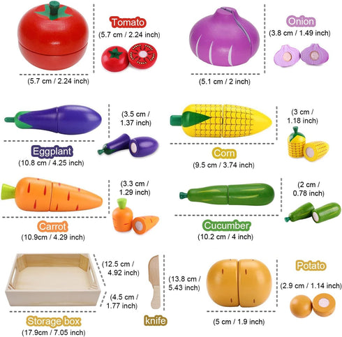 Wooden Play Food for Kids Kitchen Toys for Toddlers Cutting Pretend Toy Food Wooden Fruits Vegetables Gift for Boys Girls Educational Toys...