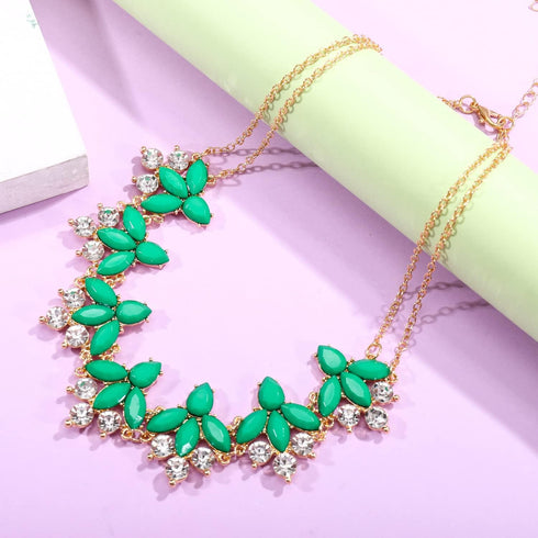 Crystal Flower Collar Necklace for Women Chunky Rhinestone Floral Bib Statement Choker Necklace...