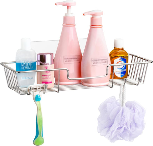 iPEGTOP Adhesive Shower Caddy Bathroom Shelf Storage with Hooks for Shampoo Conditioner Holder Kitchen Organizer Basket, No Drilling Wall Mounted,...