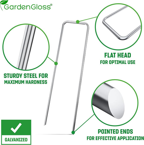 GardenGloss® Galvanized Landscape Staples 6 Inch - 11 Gauge - 20 Pack - Garden Staples for Blowups, Landscape Fabric & Decoration - Landscape Pins...