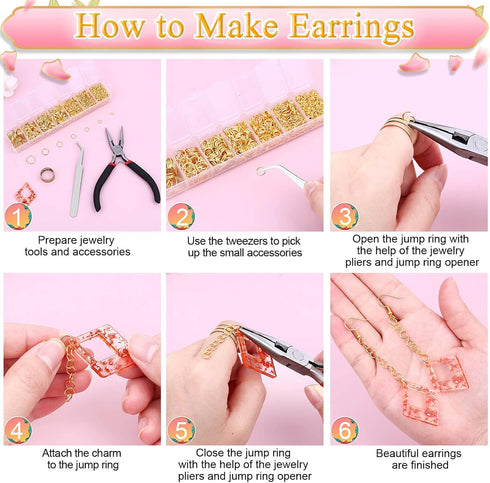 Gold Jump Rings for Jewelry Making, Paxcoo 1500Pcs Jewelry Necklace Repair Kit with Jewelry Making Supplies and Jewelry Pliers for Bangle Charms, ...