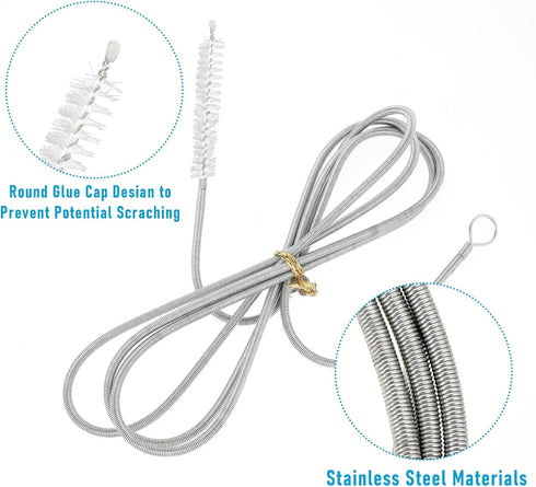 2Pcs 59 Inch Extra Long Pipe Cleaners Stainless Steel and Nylon Bristles Pipe Cleaning Brush Reusable Flexible Drain Brush for Refrigerator Drain ...