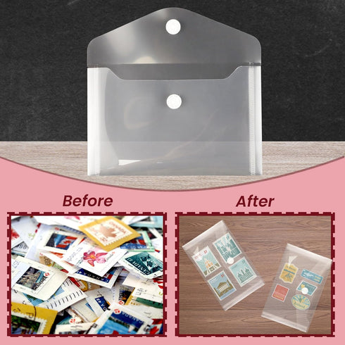 40 Pack Stamp and Die Storage Pockets, Reusable Small Plastic Envelopes Waterproof Sticker Organizer Receipt Holder Photo Storage Folders (4" x 6"...