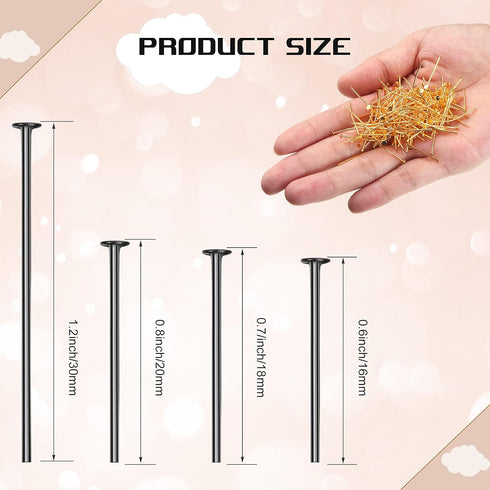 Junkin 2800 Pieces Headpins for Making Jewelry Flat Head Pins Set 0.63 Inch 0.71 Inch 0.79 Inch 1.18 Inch Jewelry Making Head Pins Mix Beading Pin...