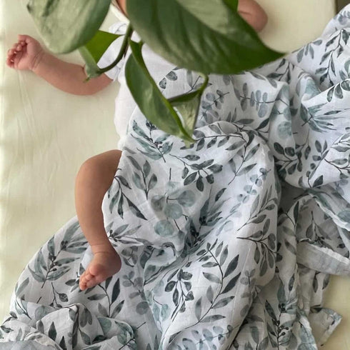 Miaoberry Organic Muslin Swaddle Blankets with Matching Hat and Wooden Hello World Newborn Sign | Eucalyptus Newborn Photography Props | Birth Ann...
