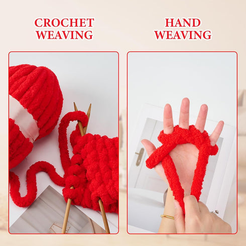 Red Chenille Chunky Yarn for Hand Knitting Fluffy Jumbo Chenille Yarn DIY for Crocheting Blanket Cushion 1 Skein (8.5 oz, 32 yds Each Skein)......